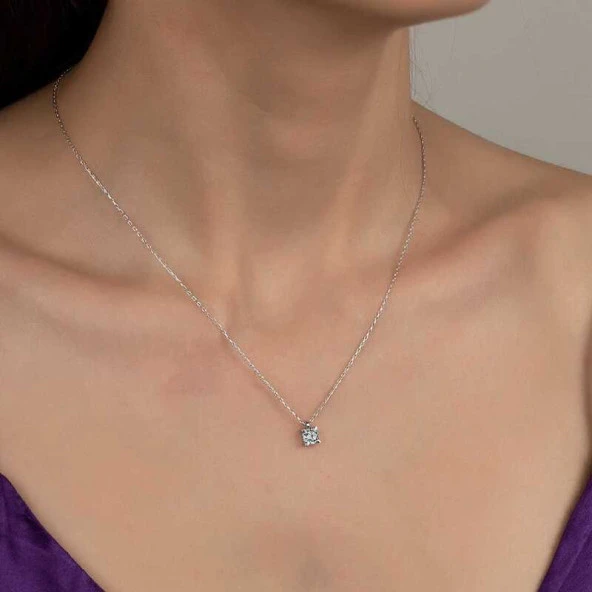 Swarovski Taşlı Gümüş Tektaş Bayan Kolye ürün görseli 1