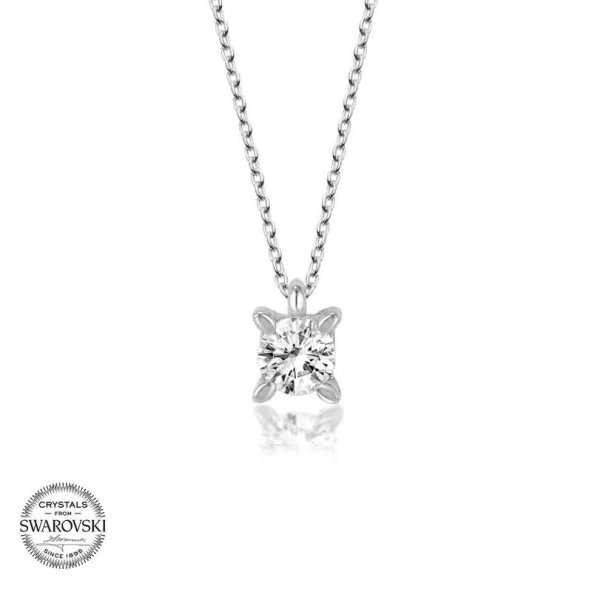 Swarovski Taşlı Gümüş Tektaş Bayan Kolye - Resim 2