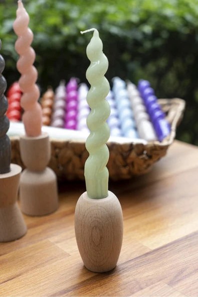Spiral Açık Yeşil Şamdan Mum 17 Cm ürün görseli 1