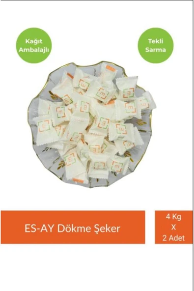 ESAY Şeker Tekli Sarma Küp Şeker 4 kg x 2 Adet (Kağıtlı) ürün görseli 1