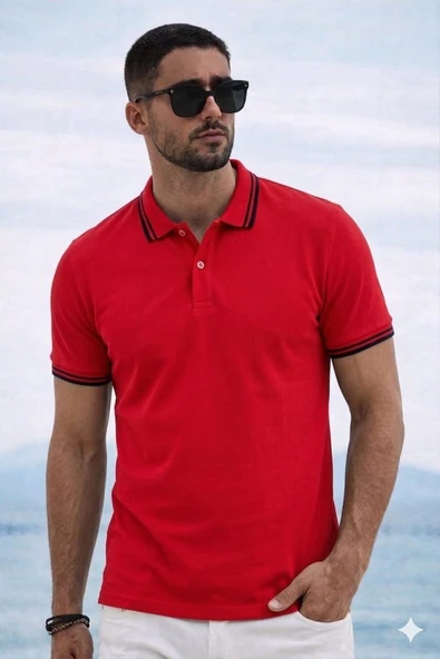 Polo Yaka T-shirt - Kırmızı ürün görseli 1