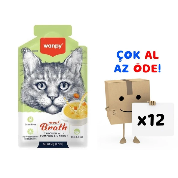 Wanpy Kediler İçin Balkabağı & Havuçlu Tavuk Eti Çorbası 50 gr 12'li Paket ürün görseli 1