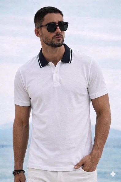 Polo Yaka T-shirt - Beyaz ürün görseli 1