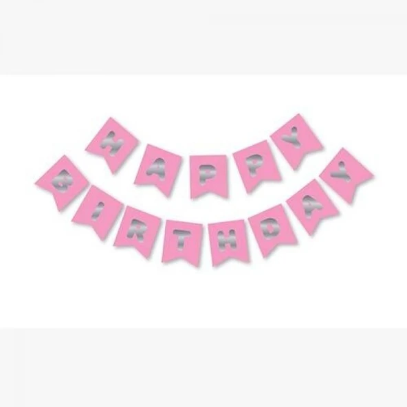 Happy Bırthday Yazı Pembe/ Gümüş Banner ürün görseli 1