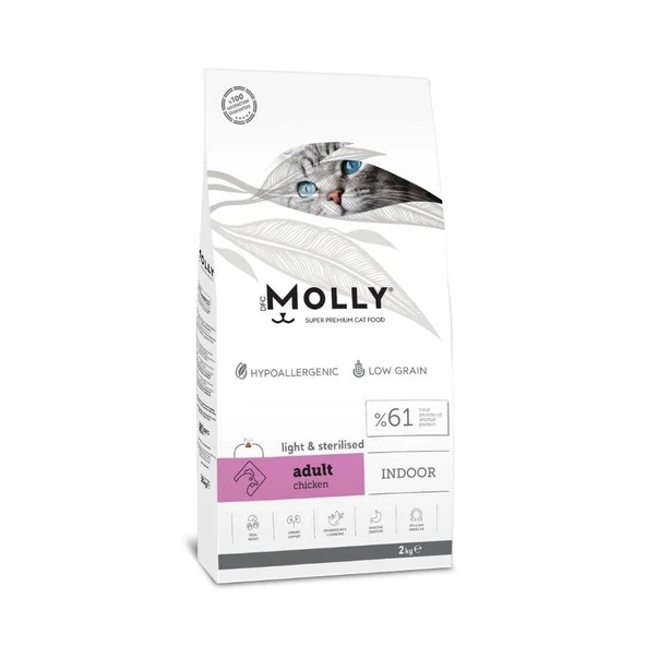 Molly Düşük Tahıllı Hypoallergenic Tavuklu Light Kısırlaştırılmış Yetişkin Kedi Maması 2 Kg ürün görseli 1