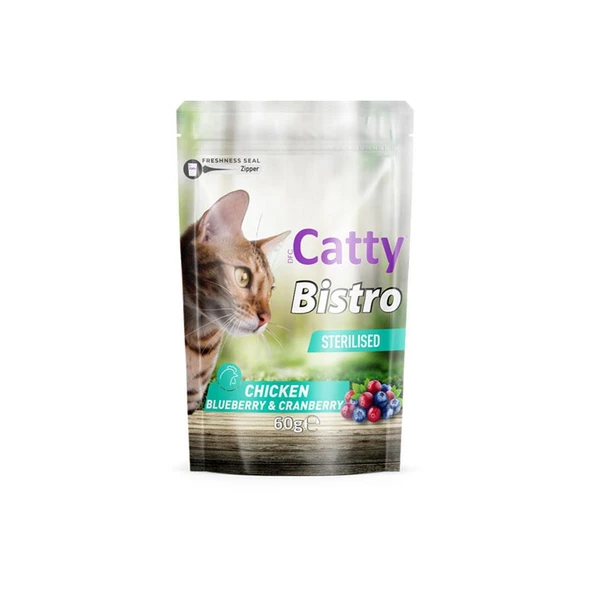Catty Bistro Tavuklu Yaban Mersinli ve Kızılcıklı Kısırlaştırılmış Kedi Ödül Maması 60 Gr ürün görseli 1