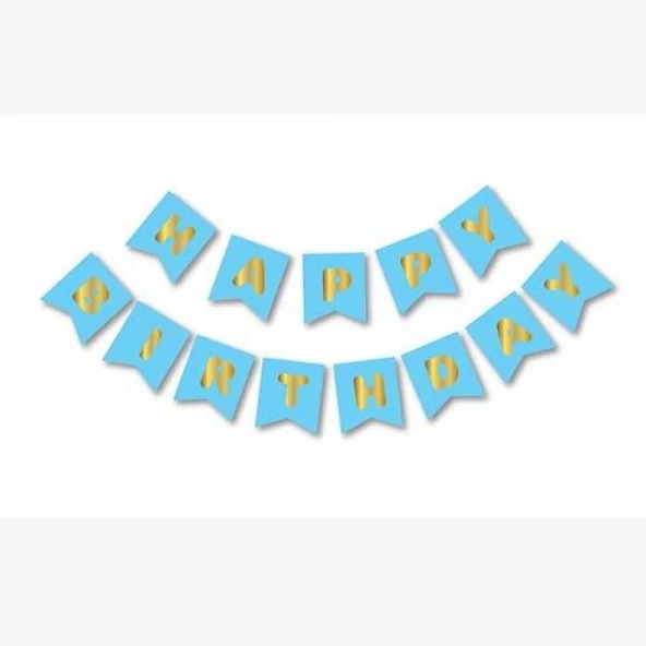 Happy Bırthday Yazı Mavi/ Gold Banner ürün görseli 1