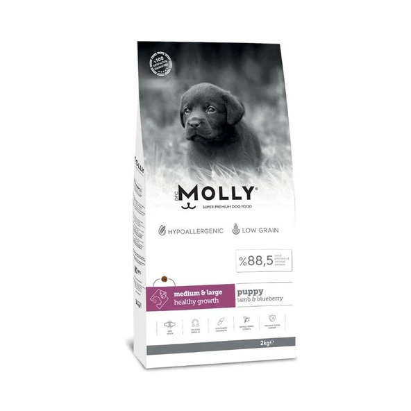 Molly Düşük Tahıllı Hypoallergenic Kuzulu ve Yaban Mersinli Orta ve Büyük Irk Yavru Köpek Maması 2 Kg ürün görseli 1