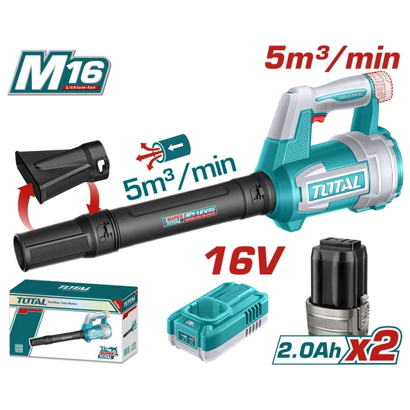 Total Li-Ion Kablosuz Bataryalı 16V Şarjlı Hava Üfleme Makinesi Blower 2.0Ah X2 Toz Yaprak Üfleyici ürün görseli 1