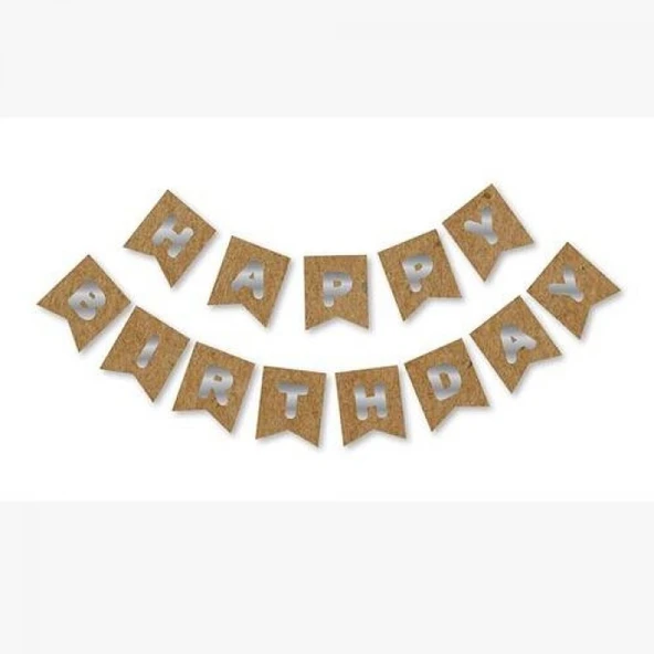 Happy Bırthday Yazı Kraft/ Gümüş Banner ürün görseli 1