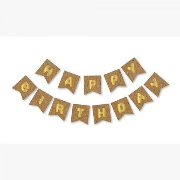 Happy Bırthday Yazı Kraft/ Gold Banner ürün görseli 1