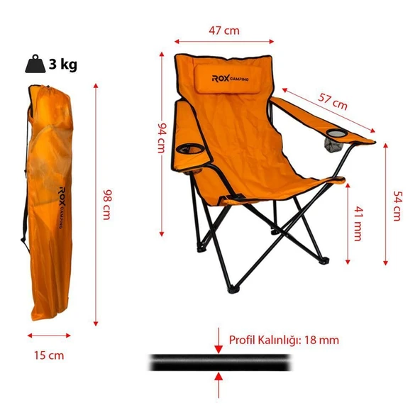 Rox Camping Katlanır Kamp Sandalyesi -Turuncu - Resim 2