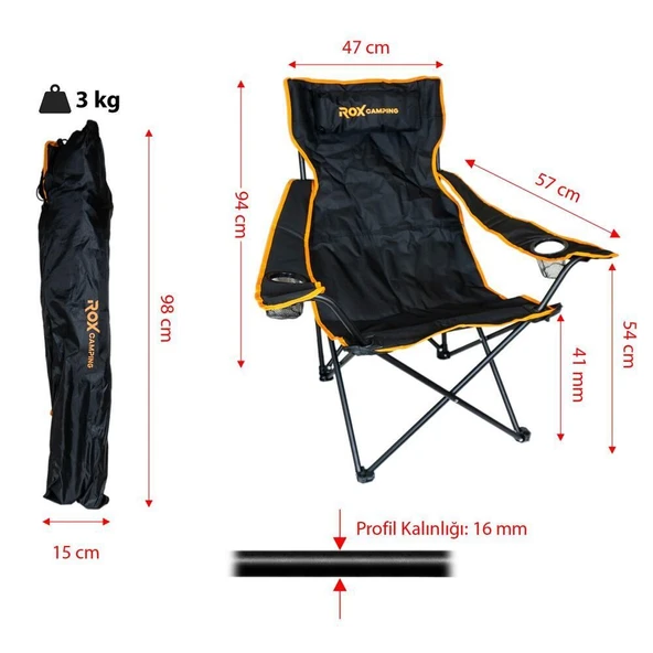 Rox Camping Katlanır Kamp Sandalyesi - Siyah - Resim 2