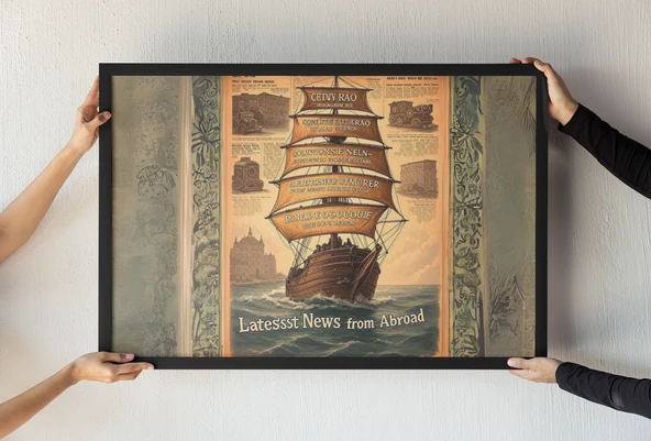Vintage Yelkenli Gemi Çerçeveli Tablo  Denizcilik Temalı Duvar Dekoru  Klasik Sanat  30x42 cm ürün görseli 1