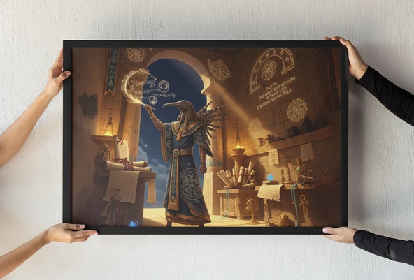 Anubis Çerçeveli Tablo  Mısır Mitolojisi  Piramit Dekoru  Antik Mısır Duvar Dekoru 30x42 cm ürün görseli 1