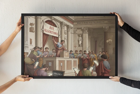 Roma Senatosu Mizahi Çerçeveli Tablo Ave Algorithmus ve Sosyal Medya Dekoru  30x42 cm ürün görseli 1