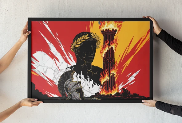Roma’nın Çöküşü Çerçeveli Tablo  SPQR İmparator Büstü  Roma İmparatorluğu Dekor  30x42 cm ürün görseli 1