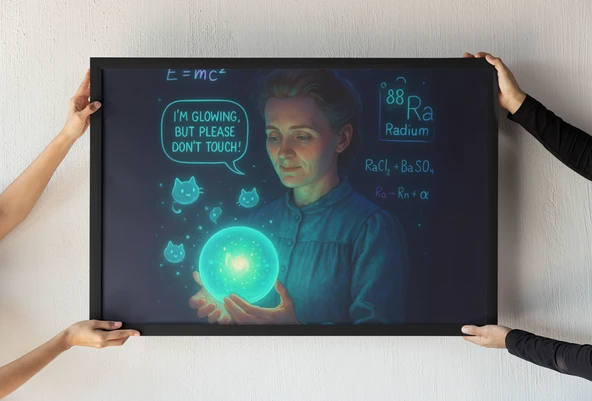 Marie Curie Radium Çerçeveli Tablo  Bilim Tarihi ve Fizik Temalı Sanat 30x42 cm ürün görseli 1