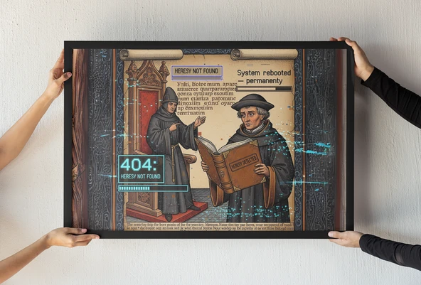 Martin Luther Çerçeveli Tablo  Reformasyon Dönemi Mizahı  Dini ve Tarihi Dekor  30x42 cm ürün görseli 1