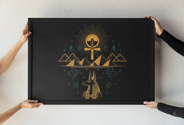 Antik Mısır Tanrısı Çerçeveli Tablo  Bilgelik, Hiyeroglif ve Büyülü Sanat  30x42 cm ürün görseli 1