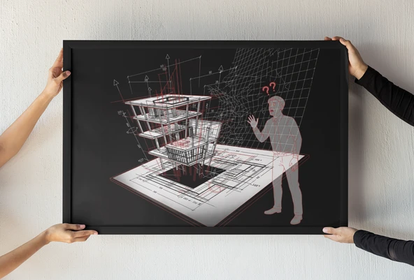 Architectural Blueprint Çerçeveli Tablo  Üç Boyutlu Mimari Çizim  Modern Kavramsal Dekor 30x42 cm ürün görseli 1