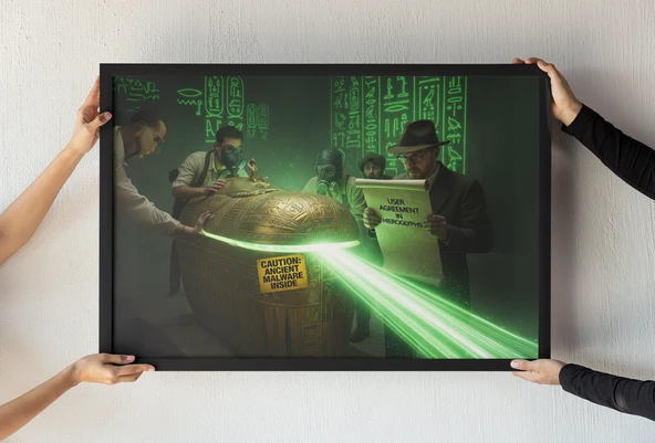Antik Mısır Siber Güvenlik Çerçeveli Tablo  Mizahi ve Bilim Kurgu Temalı Dekor  30x42 cm ürün görseli 1