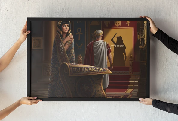 Cleopatra ve Caesar Çerçeveli Tablo  Roma ve Mısır Tarihi  Politik Entrika Duvar Dekoru 30x42 cm ürün görseli 1