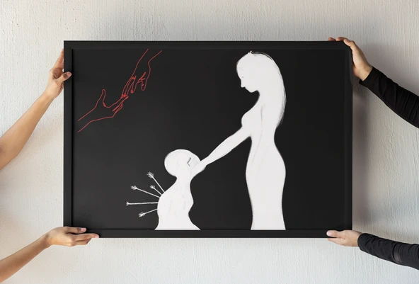 Minimalist Sanat Çerçeveli Tablo  Ruhsal Bağ Temalı Özel Tasarım Duvar Dekoru  30x42 cm ürün görseli 1