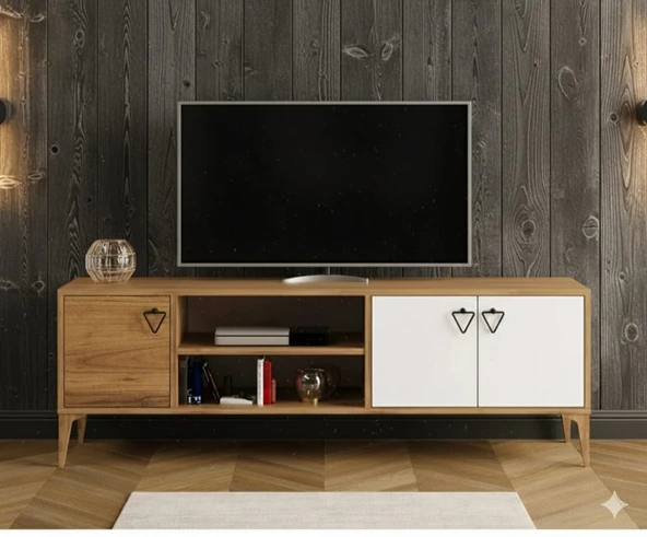 Rivo Tv Ünitesi Legnano-Beyaz Raflı ve Kapaklı Modern Tasarım 150 cm ürün görseli 1