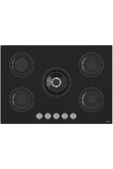 Ferre Rs035 75 Cm. 5 Gözlü Woklu Ankastre Cam Ocak - Siyah ürün görseli 1