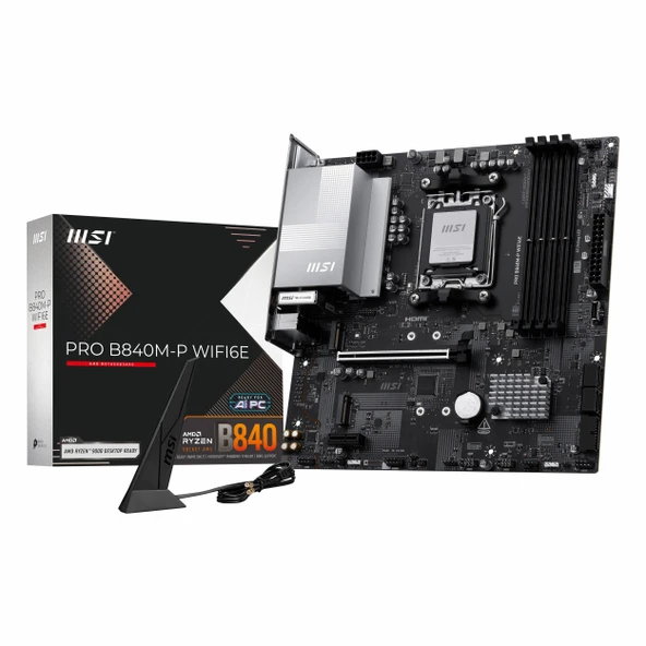 MSI Pro B840M-P WiFi6E DDR5 (8000MHz)OC M.2 HDMI/USB-C PCIe 4.0 AM5 mATX Anakart ürün görseli 1