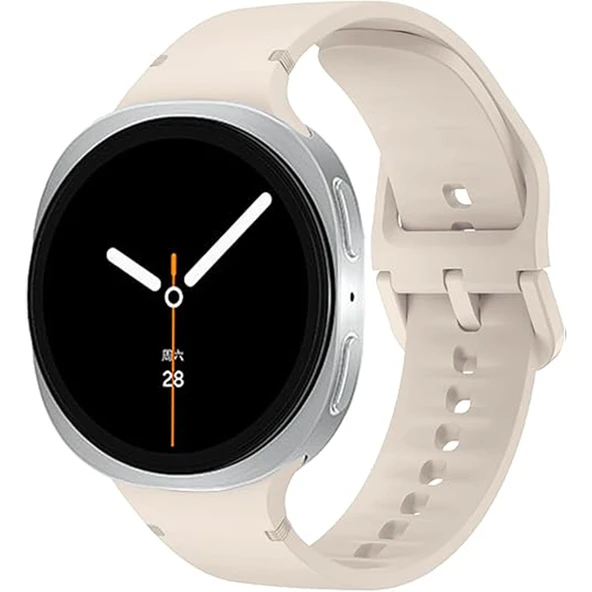Samsung Galaxy Watch 8 44mm 40mm İle Uyumlu Metal Tokalı PureLux Soft Silikon Kordon  Bej ürün görseli 1