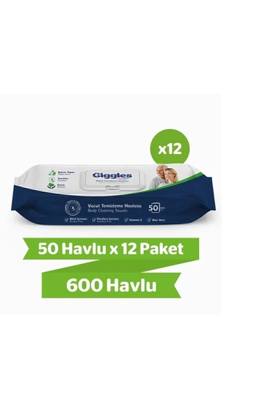Giggles Vücut Temizleme Havlusu 50'li 12 Paket 600 Havlu ürün görseli 1