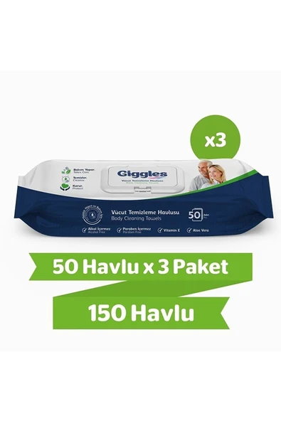 Giggles Vücut Temizleme Havlusu 50'li 3 Paket 150 Adet Havlu ürün görseli 1
