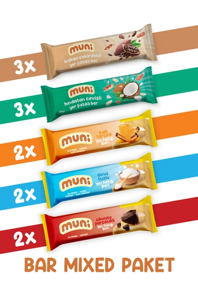 muni Yer Fıstığı Barı, Mixed Paket, 40 G X 12 Adet ürün görseli 1