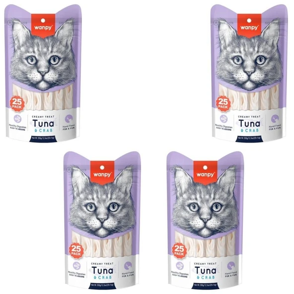 Wanpy Ton Balığı & Yengeç Sıvı Kedi Ödül Maması 25x14 Gr X 4 Adet ürün görseli 1