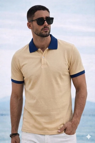Polo Yaka T-shirt - Sarı/Lacivert Yaka ürün görseli 1