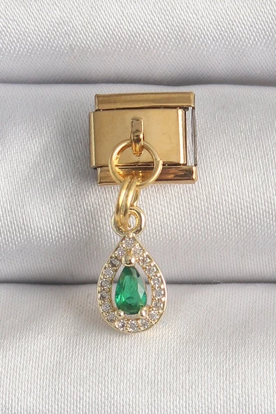 Gold Renk 316 L Çelik  Sallantı Damla Yeşil Zirkon Taşlı Nomination Charm EB-53-vice/(1395) 2477 ürün görseli 1