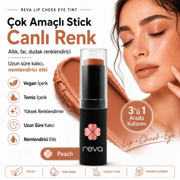 Çok Amaçlı Stick Allık, Far, Dudak Renklendirici Peach/lip Cheek Eye Tint-vegan & Temiz Içerik Rv111 ürün görseli 1