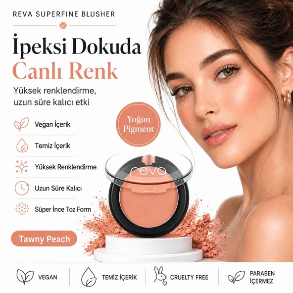 Superfine Blusher Tawny Peach - Süper ince Toz Allık 7,5 gr - No: 704 - Vegan & Temiz İçerik ürün görseli 1