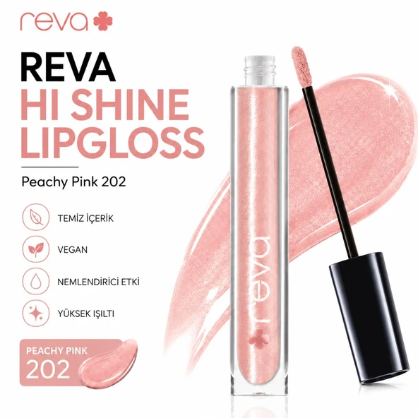 Işıltılı Dudak Parlatıcısı - Hi-shine Lip Gloss Peachy Pink - No: 202 - Vegan & Temiz Içerik ürün görseli 1