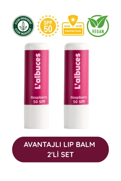 50 SPF Raspberry Lip Balm 2’li Set – Yüksek Güneş Koruması & Nem ürün görseli 1