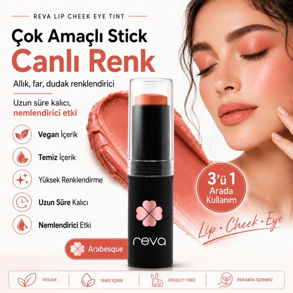 Çok Amaçlı Stick Allık, Far, Dudak Renklendirici & Lip Cheek Eye Tint-vegan & Temiz Içerikrv113 ürün görseli 1