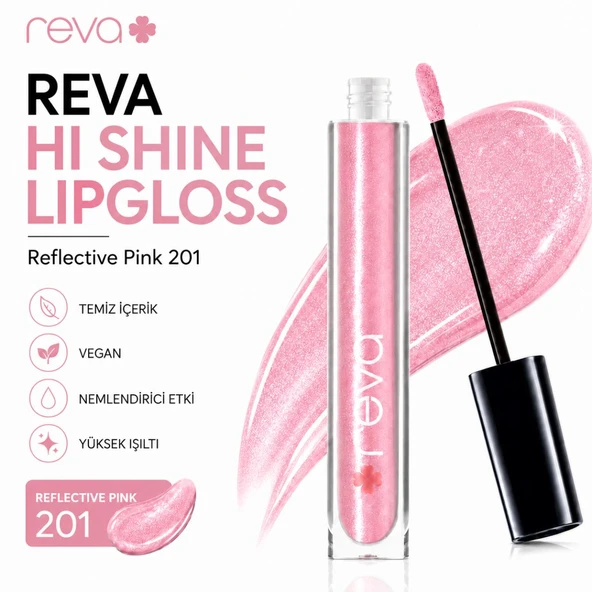 Işıltılı Dudak Parlatıcısı - Hi-shine Lip Gloss Reflective Pink - No: 201 - Vegan & Temiz Içerik ürün görseli 1