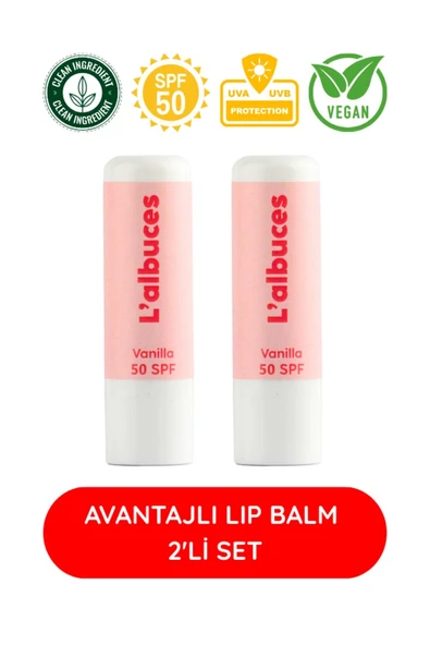 50 SPF Vanilla Lip Balm 2’li Set – Yüksek Güneş Koruması & Nem ürün görseli 1