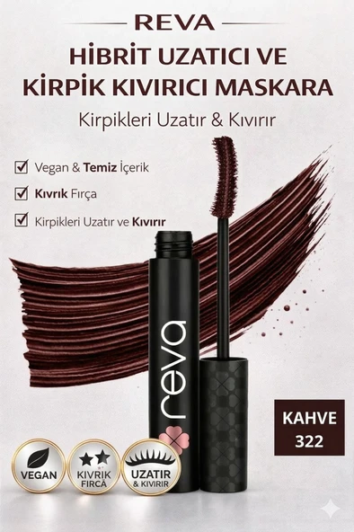 Uzatan Hibrit Maskara - Hybrid Length & Curl Mascara Brown - No: 322 - Vegan Temiz Içerik ürün görseli 1