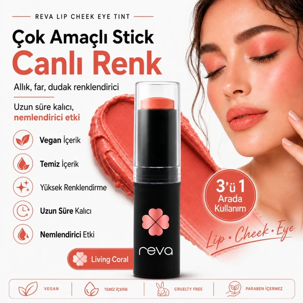 Çok Amaçlı Stick Allık, Far, Dudak Renklendirici & Lip Cheek Eye Tint-vegan & Temiz Içerikrv114 ürün görseli 1