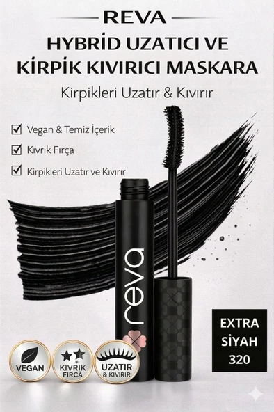 Uzatan Hibrit Maskara - Hybrid Length & Curl Mascara Extra Black - No: 320 - Vegan Temiz Içerik ürün görseli 1