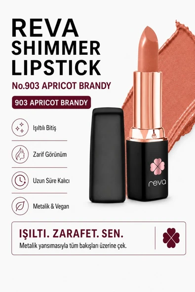Shimmer Lipstick Apricot Brandy No:903 Işıltılı Parlak Vegan Temiz Ruj ürün görseli 1