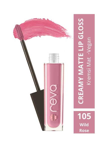 Creamy Matte Lip Gloss Wild Rose - Mat Krem Dudak Parlatıcısı - No: 105 - Vegan & Temiz İçerik ürün görseli 1